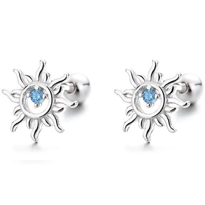 Tiny Sunburst Blue CZ Cartilage Stud Earrings - Perimade & Co.