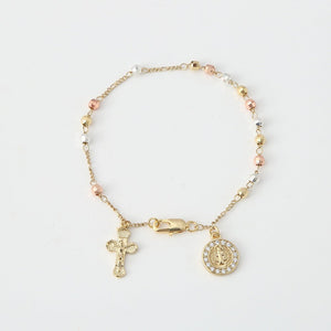Tri Color Virgin Mary Cross Rosary Bracelet - Perimade & Co.