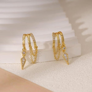 Triple Band Chain Dagger Drop Hoop Earrings - Perimade & Co.