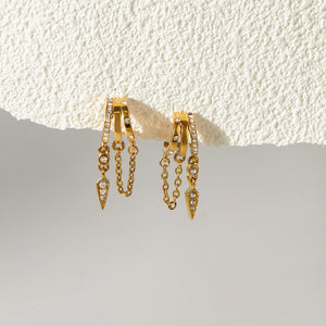 Triple Band Chain Dagger Drop Hoop Earrings - Perimade & Co.