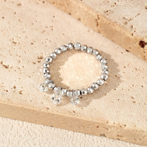 Triple Moissanite Dangle Charm Beaded Ring - Perimade & Co.