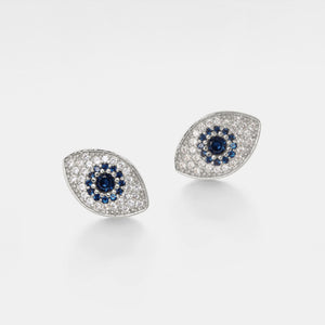 A pair of gold-plated Turkish evil eye statement stud earrings made of 925 sterling silver with cubic zirconia.