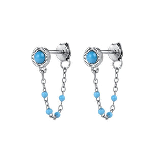 Turquoise Beaded Dangle Chain Stud Earrings - Perimade & Co.