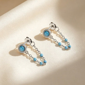 Turquoise Beaded Dangle Chain Stud Earrings - Perimade & Co.