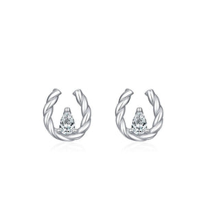 Twisted Horseshoe Teardrop CZ Stud Earrings - Perimade & Co.