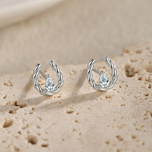 Twisted Horseshoe Teardrop CZ Stud Earrings - Perimade & Co.