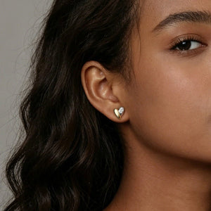 Two-Tone Asymmetric Heart CZ Stud Earrings - Perimade & Co.