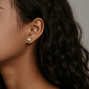 Two-Tone Asymmetric Heart CZ Stud Earrings - Perimade & Co.