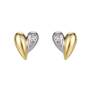 Two-Tone Asymmetric Heart CZ Stud Earrings - Perimade & Co.