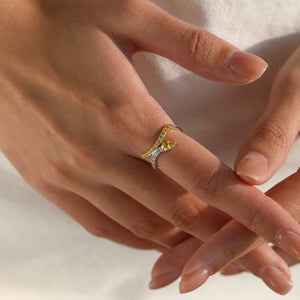Two-Tone Asymmetric Pear Cut CZ Band Ring - Perimade & Co.