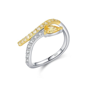Two-Tone Asymmetric Pear Cut CZ Band Ring - Perimade & Co.