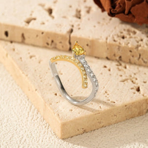 Two-Tone Asymmetric Pear Cut CZ Band Ring - Perimade & Co.