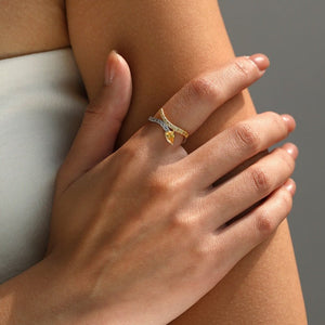 Two-Tone Asymmetric Pear Cut CZ Band Ring - Perimade & Co.