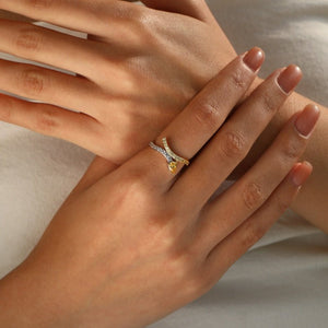 Two-Tone Asymmetric Pear Cut CZ Band Ring - Perimade & Co.