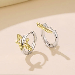 Two-Tone Celestial Hollow Star Hoop Earrings - Perimade & Co.