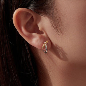 Two-Tone Celestial Hollow Star Hoop Earrings - Perimade & Co.