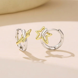 Two-Tone Celestial Hollow Star Hoop Earrings - Perimade & Co.