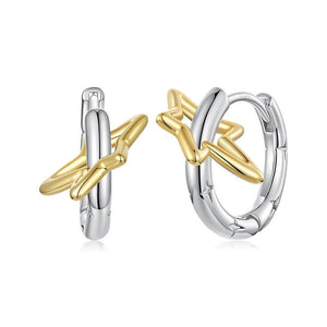 Two-Tone Celestial Hollow Star Hoop Earrings - Perimade & Co.