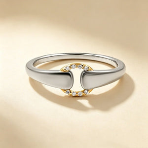 Two-Tone Crystal Pave Open Circle Band Ring - Perimade & Co.