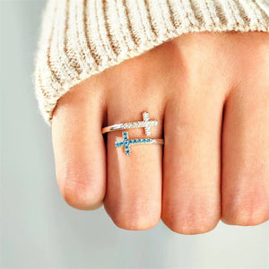 Two - Tone Gem Cross Stacking Bypass Ring - Perimade & Co.