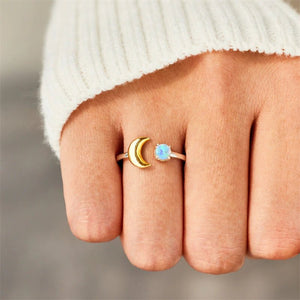 Two - Tone Opal Moon Star Stacking Ring - Perimade & Co.