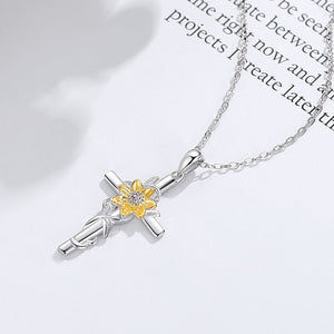 Two - Tone Sunflower Cross Pendant Necklace - Perimade & Co.