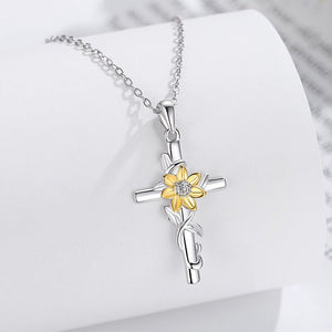 Two - Tone Sunflower Cross Pendant Necklace - Perimade & Co.