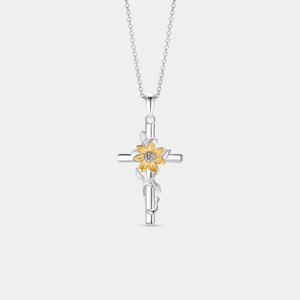 Two-Tone Sunflower Cross Pendant Necklace - Perimade & Co.