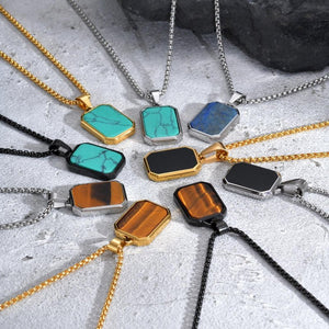 Vintage Bezel Gemstone Tag Charm Necklace - Perimade & Co.