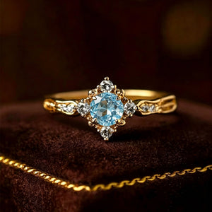 Vintage Blue CZ Starburst Crown Band Ring - Perimade & Co.