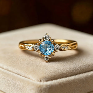 Vintage Blue CZ Starburst Crown Band Ring - Perimade & Co.