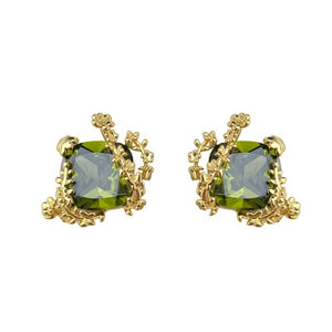 Vintage Branch Frame Olive CZ Stud Earrings - Perimade & Co.