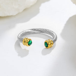 Vintage Cable Wire Crystal Open Cuff Ring - Perimade & Co.