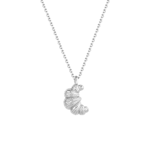 Silver necklace with a unique pendant on a white background