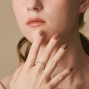 Vintage Dainty Oval Opal Stacking Band Ring - Perimade & Co.