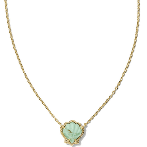 Necklace with a green heart-shaped pendant on a white background