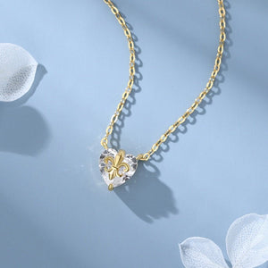Vintage Iris Flower Heart CZ Charm Necklace - Perimade & Co.