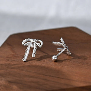 Vintage Lace Ribbon Bow Screw Stud Earrings - Perimade & Co.