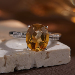 Vintage Oval-Cut Citrine Adjustable Open Ring - Perimade & Co.