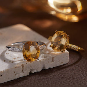 Vintage Oval-Cut Citrine Adjustable Open Ring - Perimade & Co.