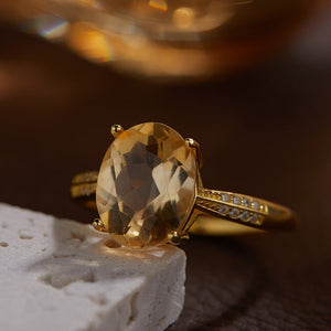 Vintage Oval-Cut Citrine Adjustable Open Ring - Perimade & Co.