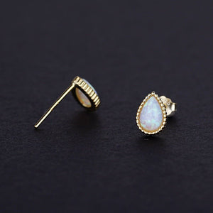 Vintage Pear Opal Cabochon Stud Earrings - Perimade & Co.