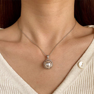 Vintage Pearl Swirl Halo Pendant Necklace - Perimade & Co.