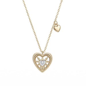 Vintage Textured Heart CZ Pendant Necklace - Perimade & Co.