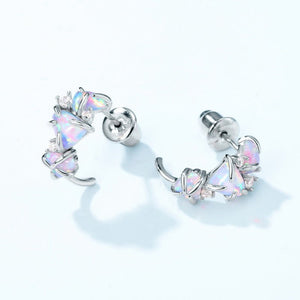 Vintage Three - Stone Opal Half Hoop Earrings - Perimade & Co.