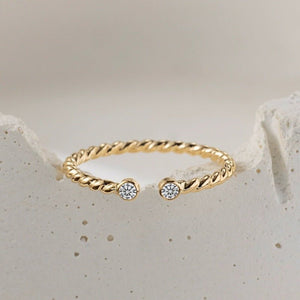 Vintage Twist Rope Open Cuff Bezel CZ Ring - Perimade & Co.