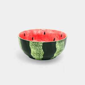 Bowl designed to look like a watermelon on a white background