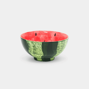 Bowl designed to look like a watermelon on a white background
