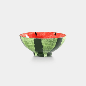 Bowl designed to look like a watermelon on a white background