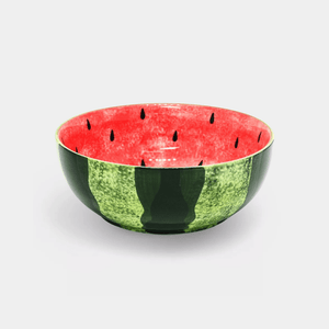 Bowl designed to look like a watermelon on a white background